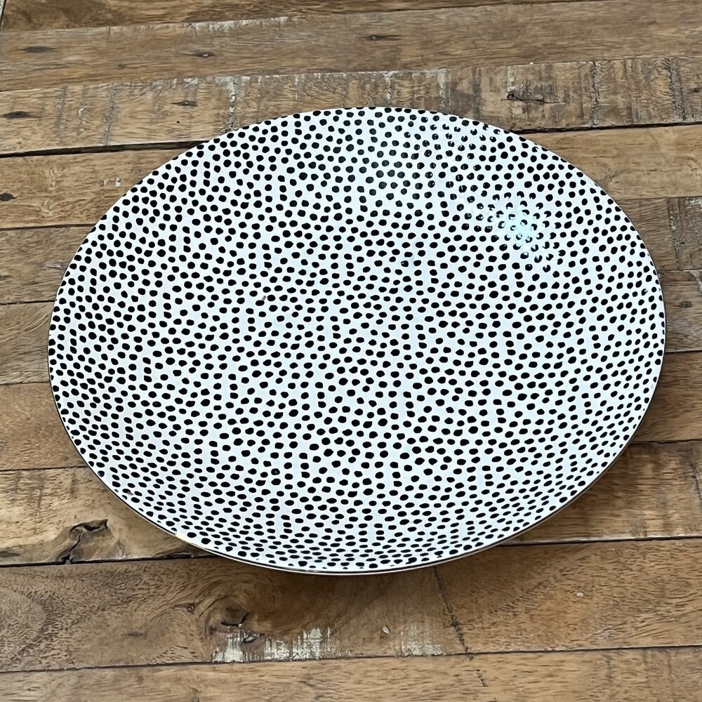 Thyme & Table Stoneware Dinner Plate 10" Black & Cream Speckled Dot Gold Rim